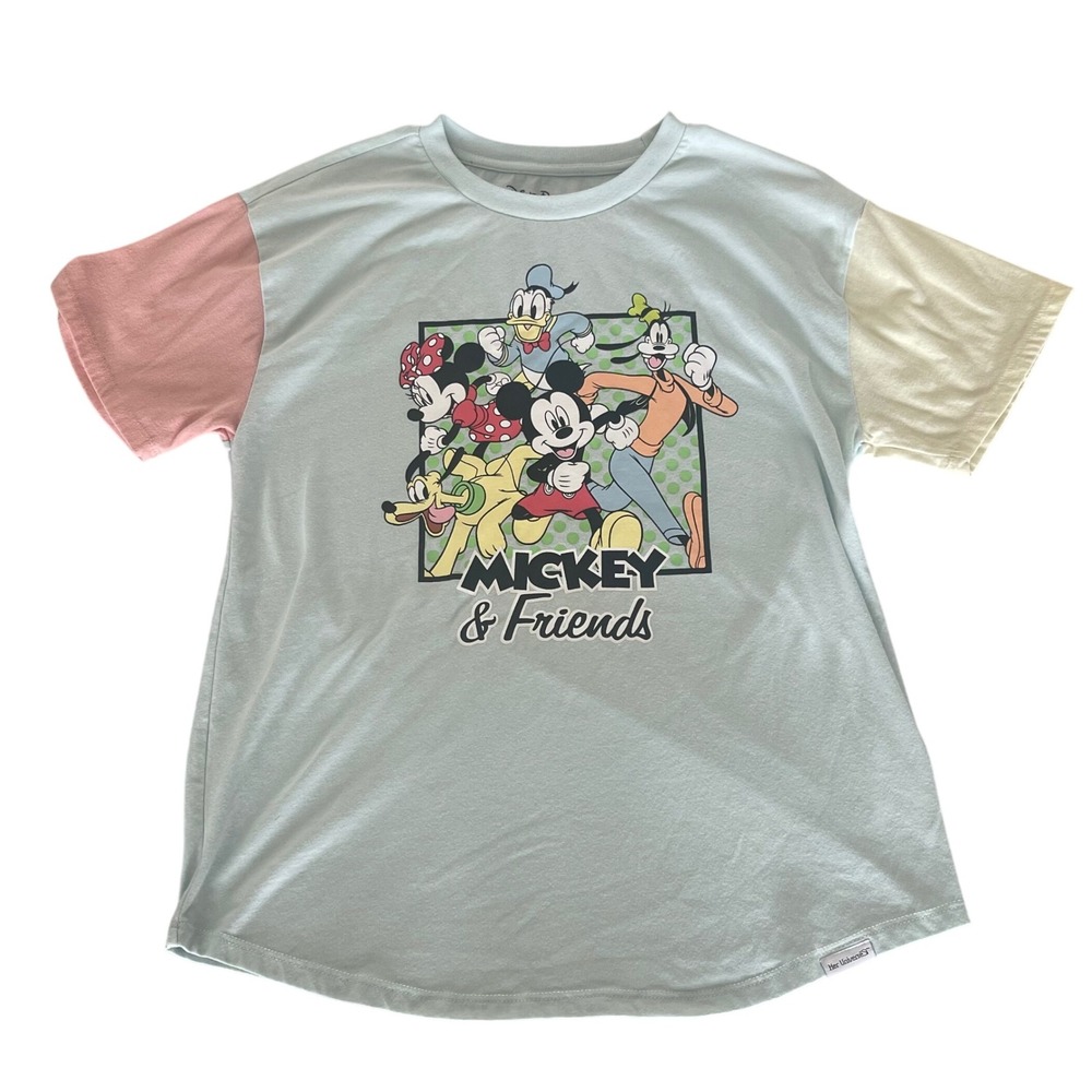 Disney Parks Her Universe Mickey & Friends Tee Size M‎ Colorblock Sleeves Pastel